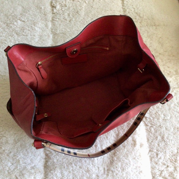 Burberry Calfskin Haymarket Check Small Canterbury Tote Red - Picture 9 of 15